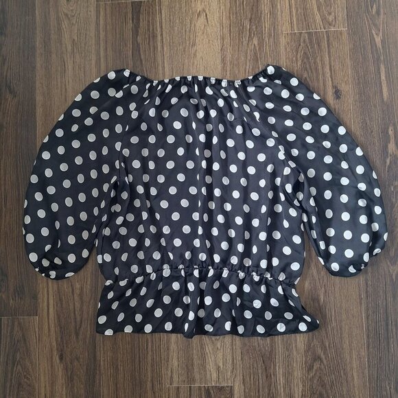 💙 Vince Camuto Sheer Polkadot Peplum Blouse Size XL - Picture 8 of 9